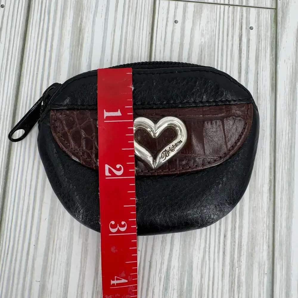 VTG Brighton zip coin change purse black brown croc embossed pebbled leather